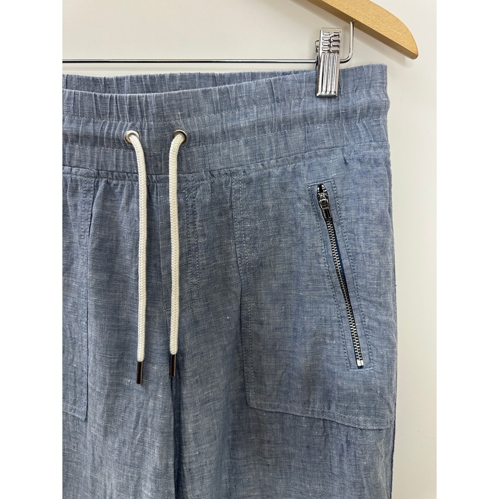 Athleta Cabo Linen Wide Leg Pants Chambray Blue Resort Beach Zip Pockets Size 4 - Picture 5 of 15